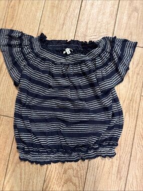 Max Studio Navy and White Smocked Top